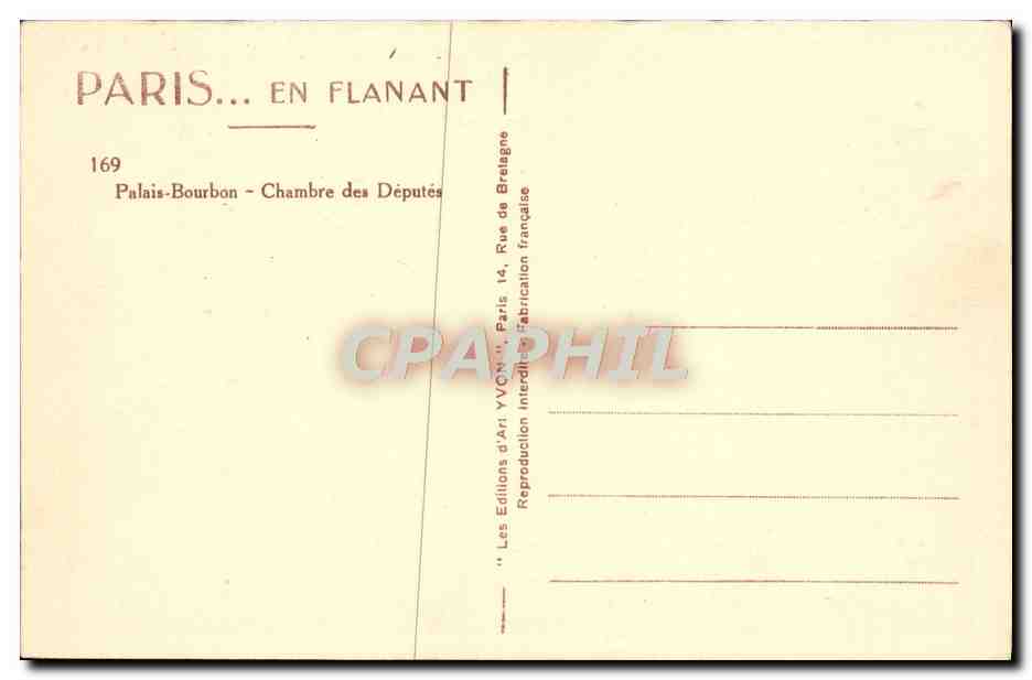 CPA Paris En Flanant Palais Bourbon Chambre des Deputes — Rückseite