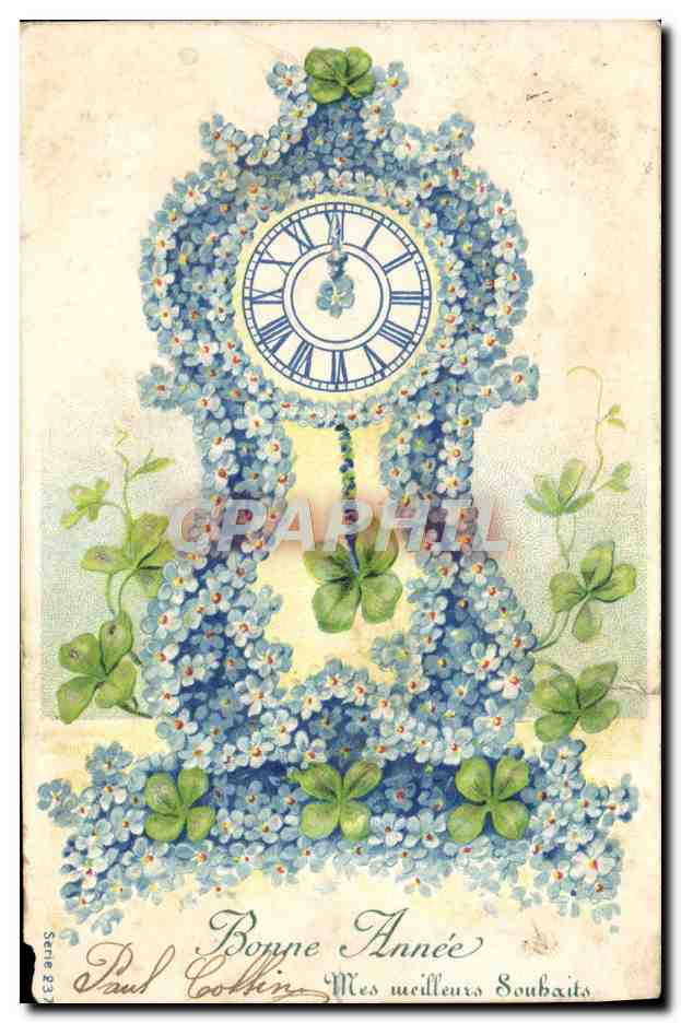 CPA Fantaisie Fleurs Horloge