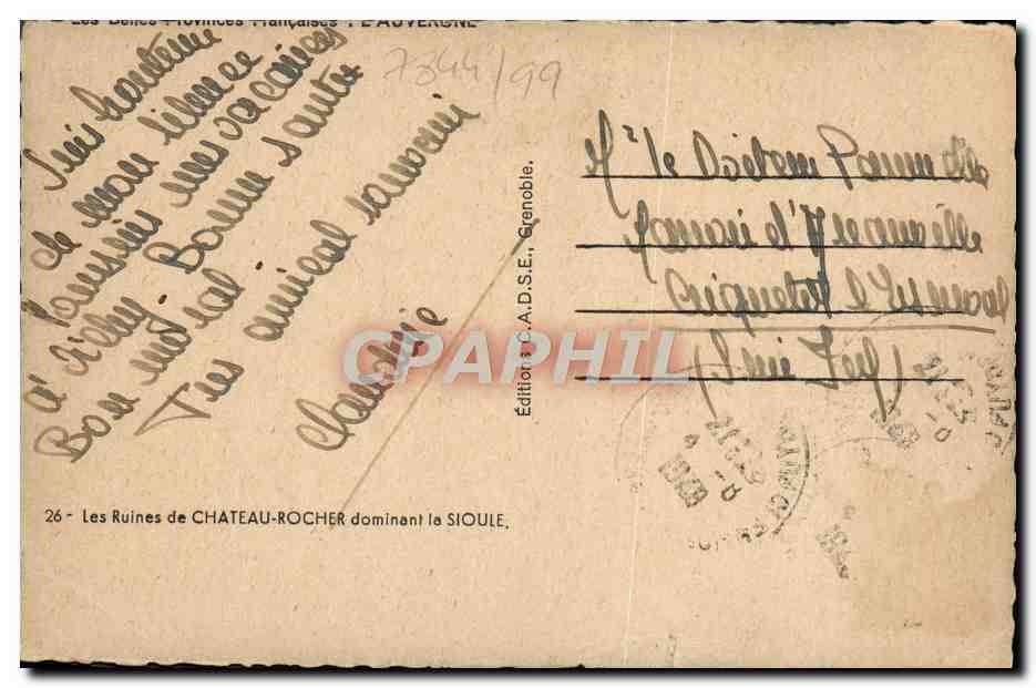 CPA Les ruines de Chateau Rocher dominant la Sioule — Reverso