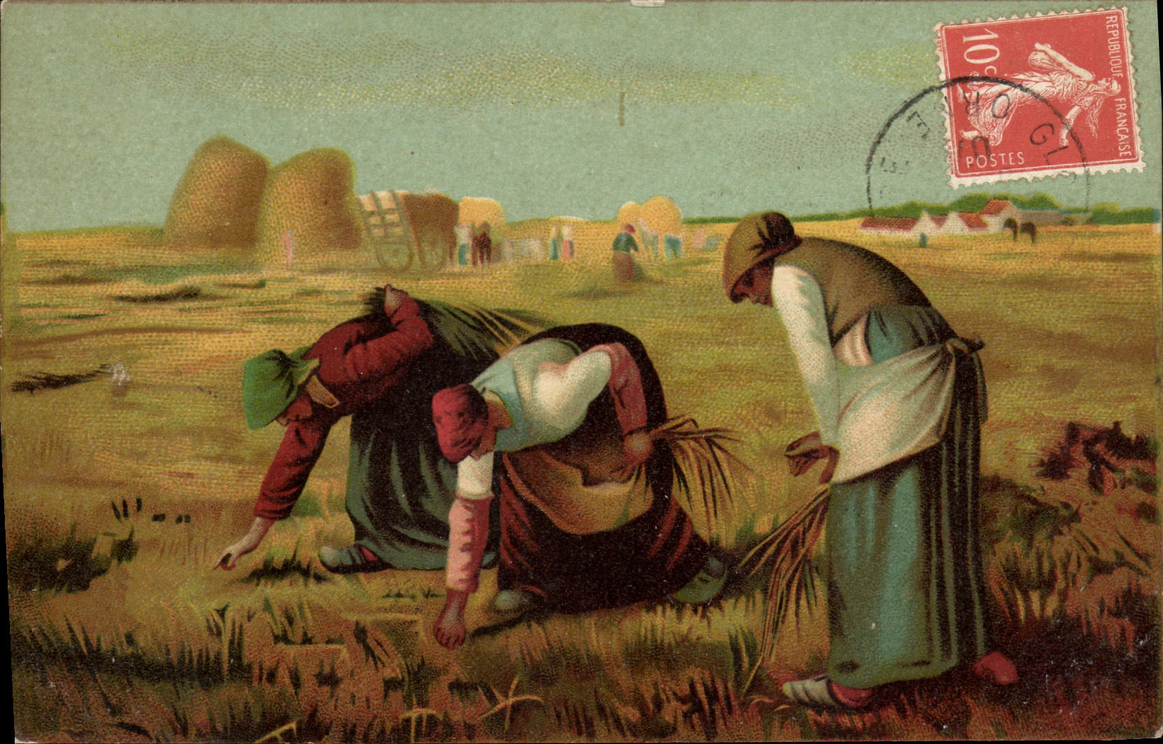 CPA Fantaisie Millet Glaneuses Publicite Paul Mignon La Ferte Fresnel Orne Coordonnerie