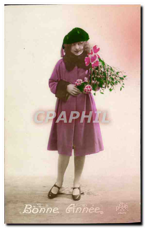 Fille en robe violette et bonnet vert — Bonne Année — DÉDÉ 209