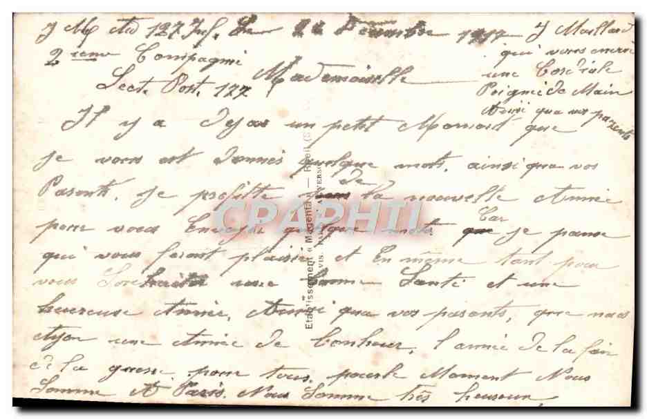 Soldat et jeune femme — vœux de bonne année — REX 806 — Verso