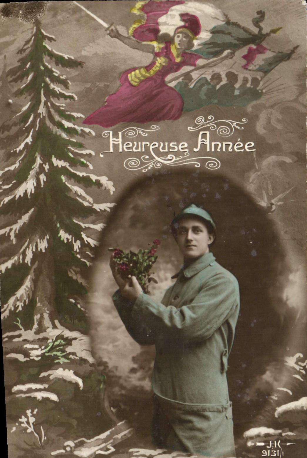 CPA Fantaisie Soldat Poilu Militaria Marianne 