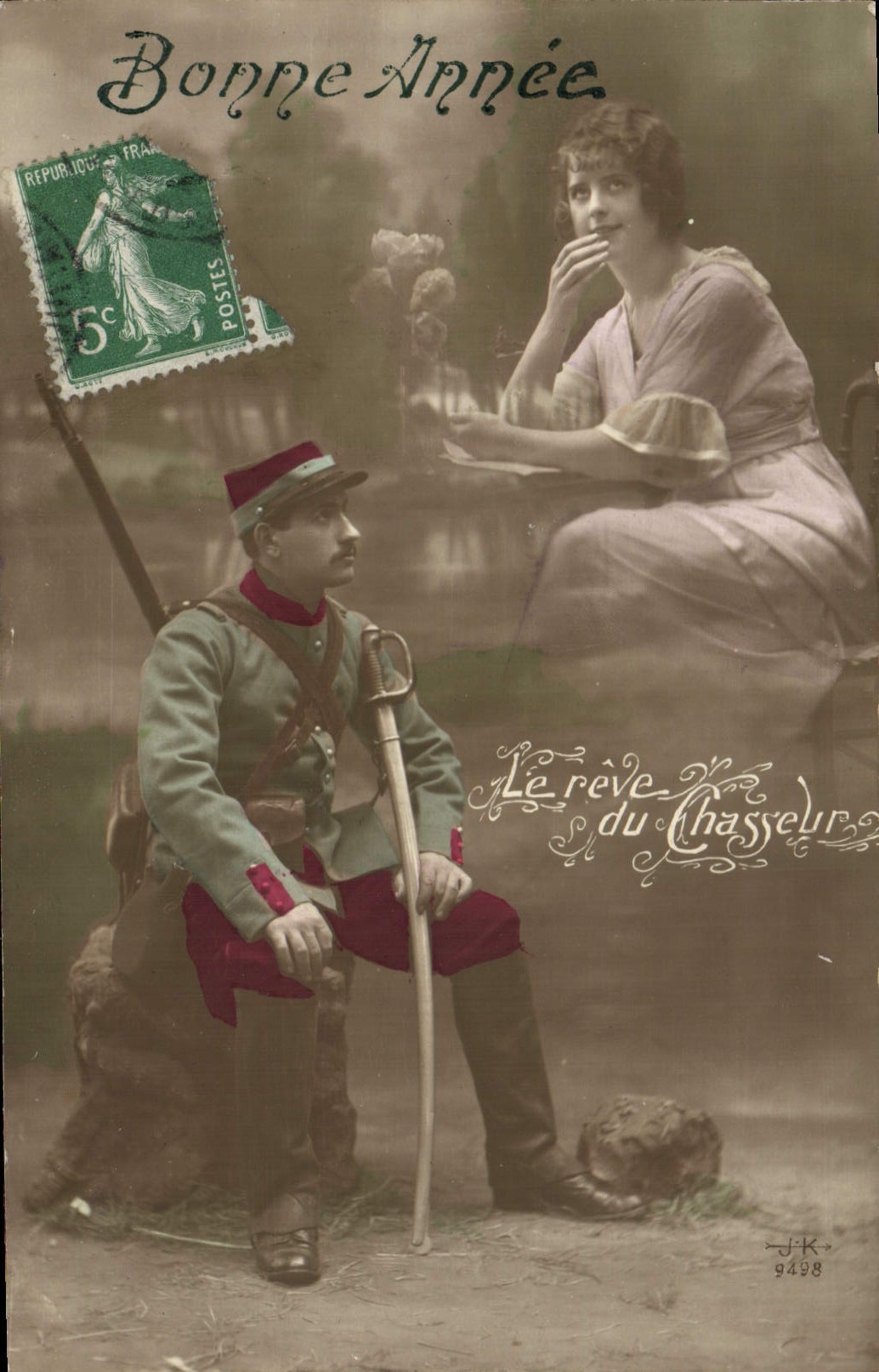 Soldat et femme — Bonne Année — Le rêve du Chasseur — J.K. 9498