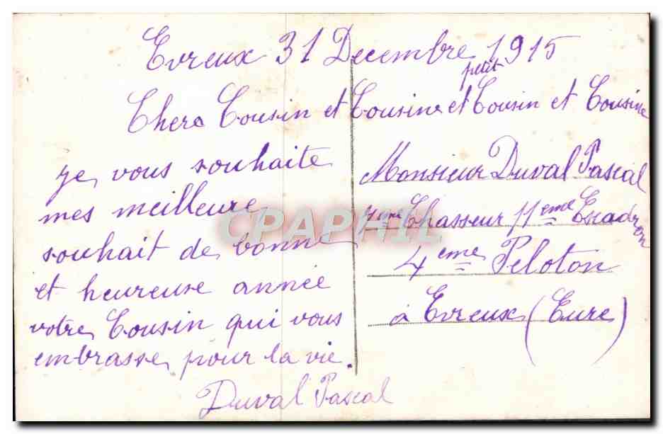 Soldat et femme — Bonne Année — Le rêve du Chasseur — J.K. 9498 — Verso