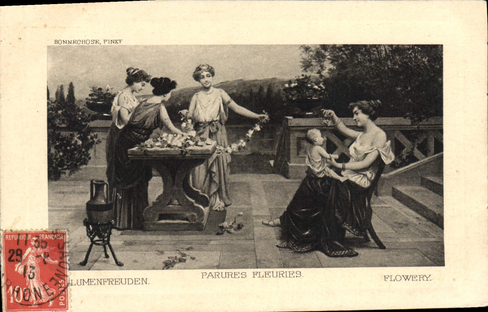 CPA Fantaisie Parures fleuries Femmes 