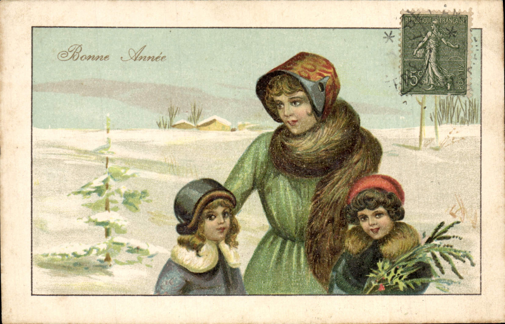 CPA Fantaisie Femme Enfants Bonne Annee