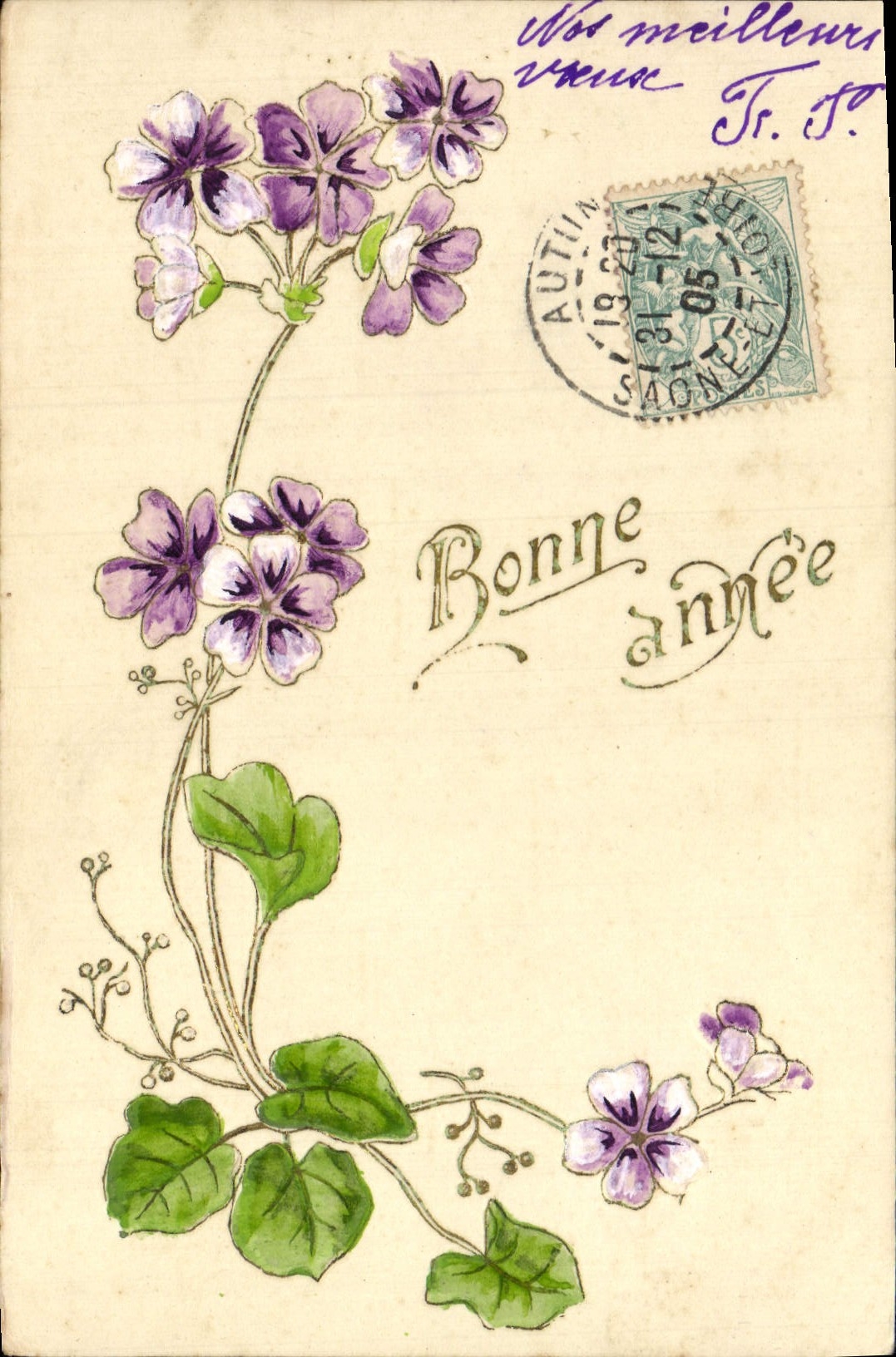 Violette bloemen — Antieke ansichtkaart — Wereldwijde postunie
