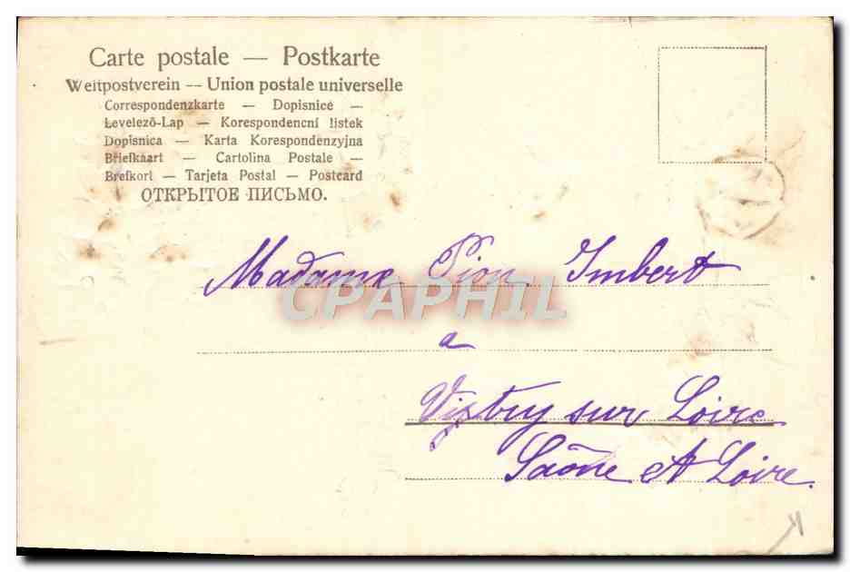 Violette bloemen — Antieke ansichtkaart — Wereldwijde postunie — Achterkant
