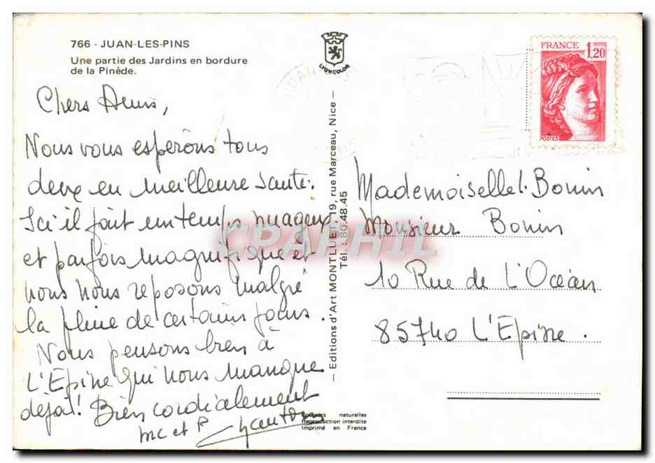Juan-les-Pins — Jardins en bordure de la Pinède — Éditions d'Art Montluçon, n° 766 — Rückseite