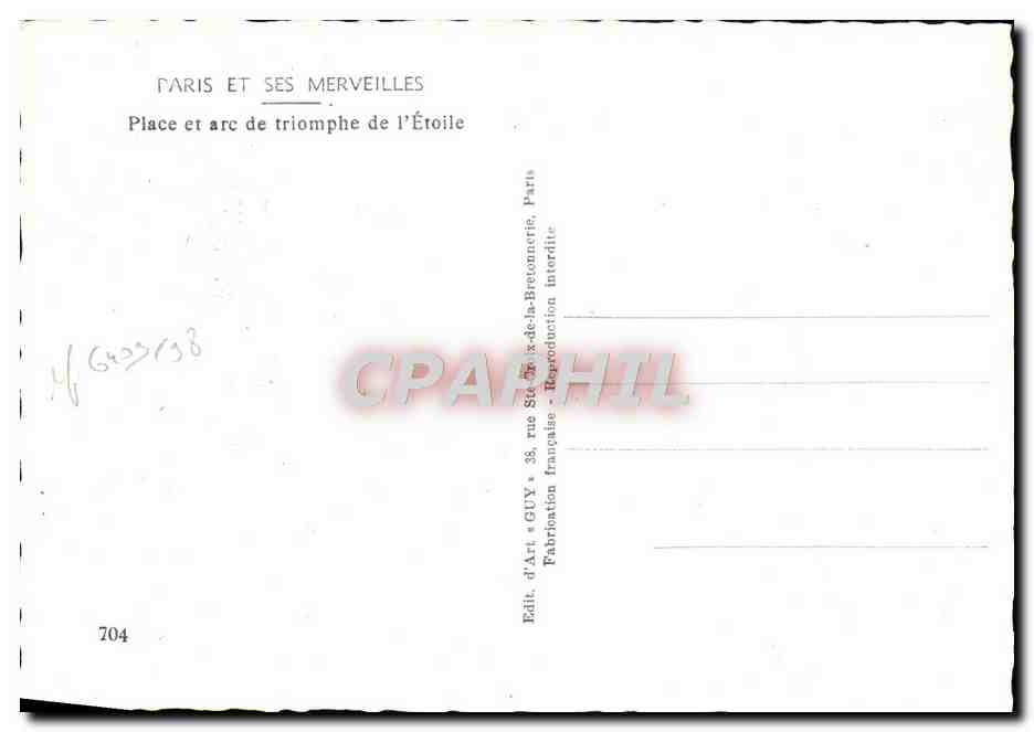 CPM Paris Et Ses Merveilles Place Et Arc De Triomphe De l'Etoile — Rückseite
