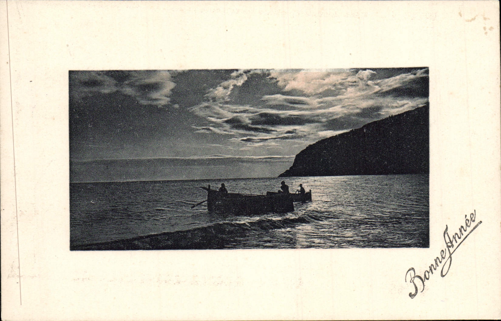CPA Fantaisie Bateau Barque Soleil couchant
