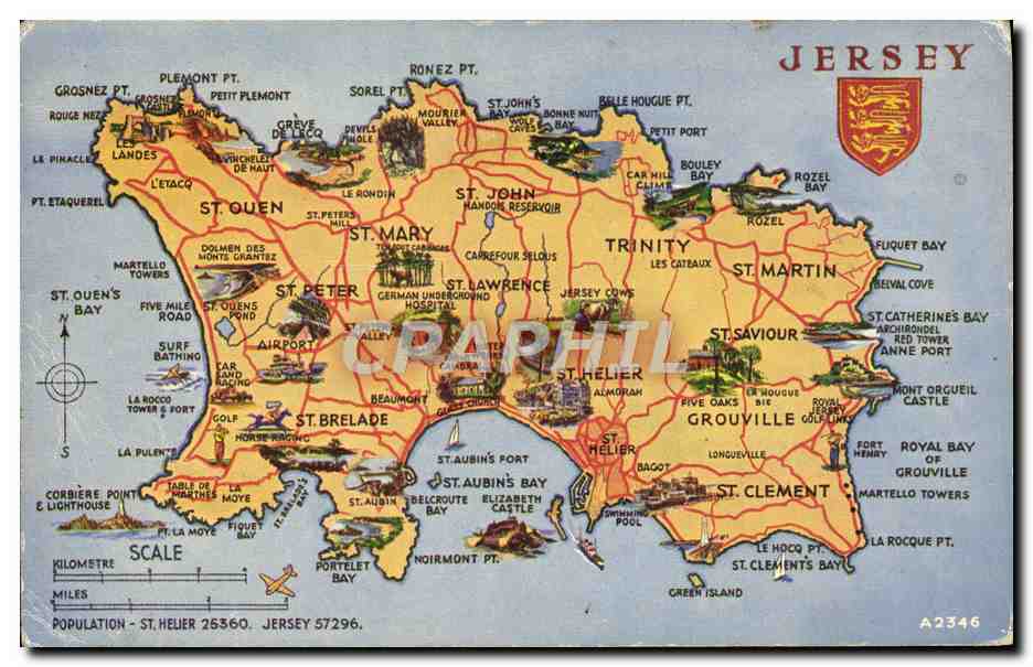 Carte postale de Jersey — carte touristique — éditée par Brian Gerald & Sons Ltd. - Recto