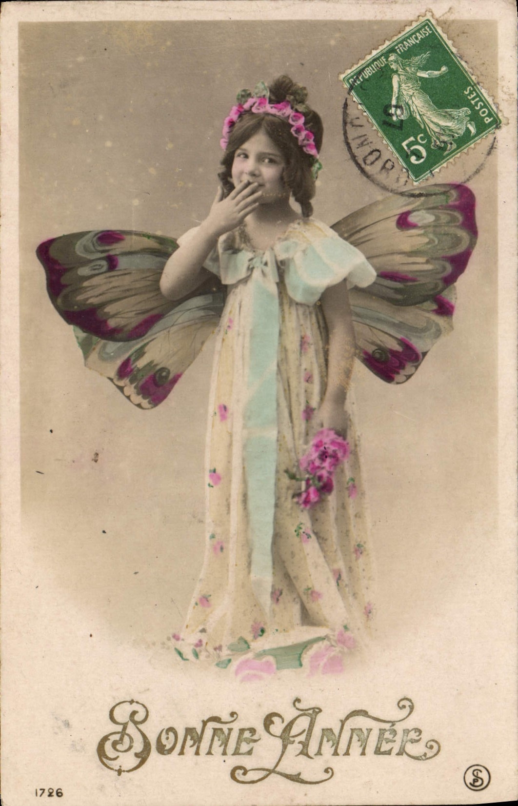 CPA Bonne Annee Enfant Papillon