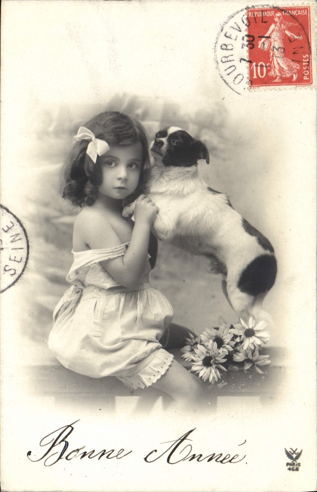 CPA Bonne Annee Enfant Chien 