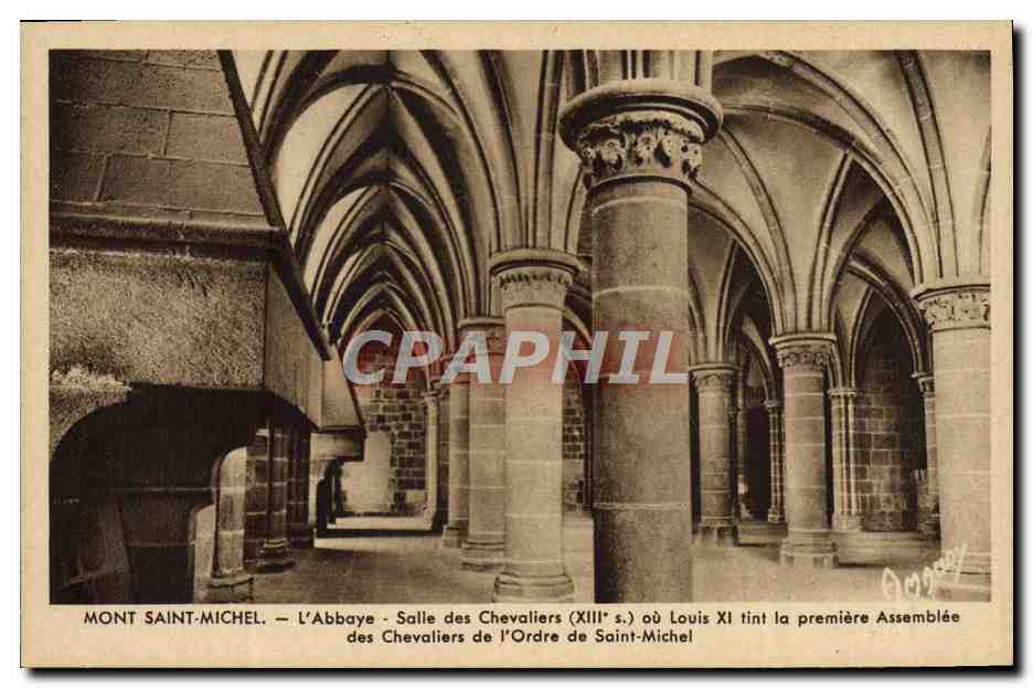 Mont Saint-Michel — La Abadía - Sala de los Caballeros (siglo XIII) donde Luis XI celebró la primera Asamblea de los Caballeros del Orden de San Miguel