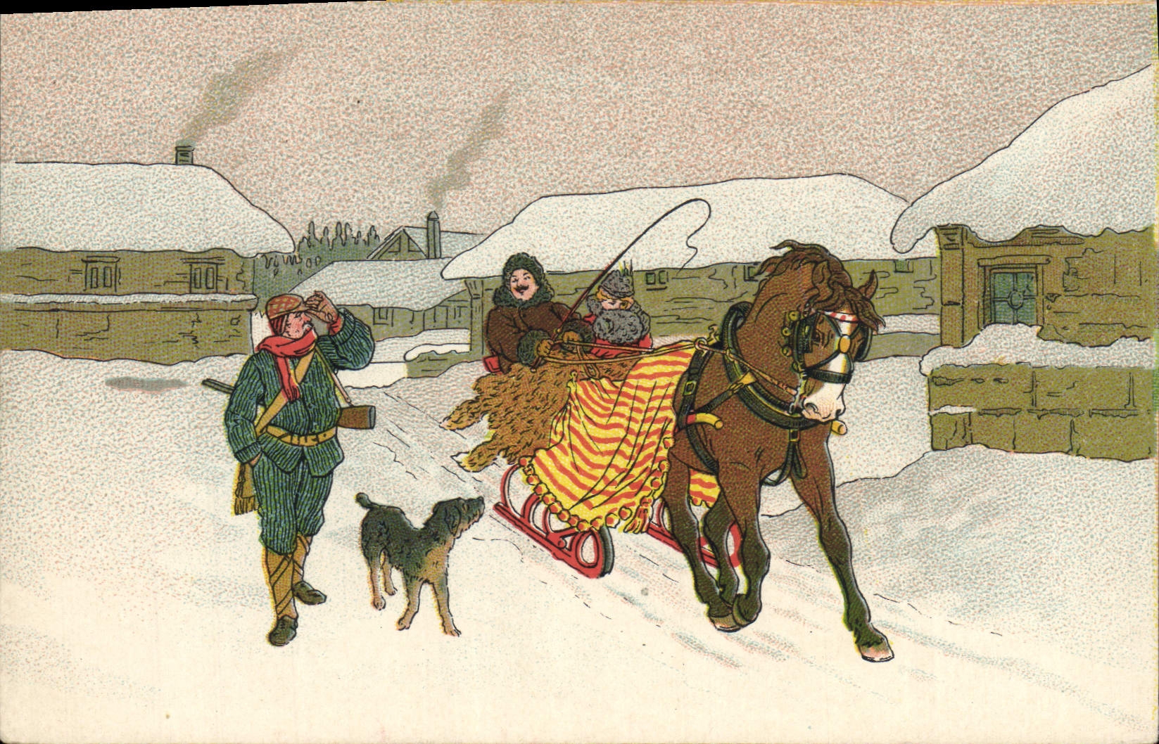 CPA Attelage Cheval Traineau Chien