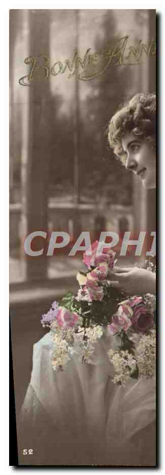 Femme avec bouquet de fleurs — Bonne Anne — éditeur CPAPHIL n°52