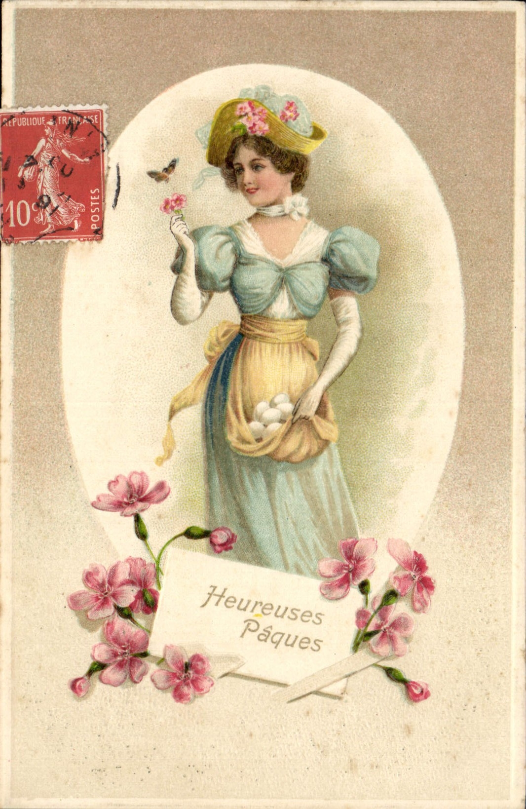 Joven mujer en traje de Pascua — Felices Pascuas — Editor no visible