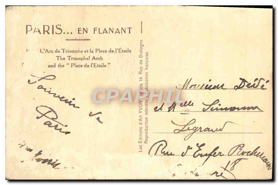 CPA Paris En Flanant L'Arc de Triomphe et la Place de l'Etoile — Rückseite