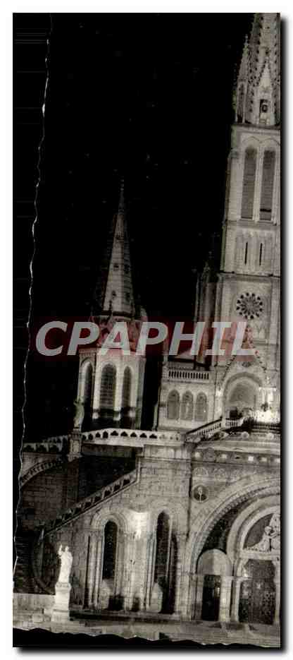 CPM Lourdes La facade de la Basilique illuminee