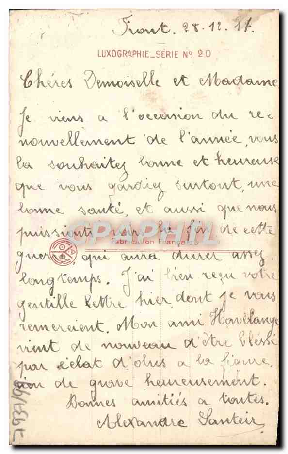 CPA Bonne Annee — Verso