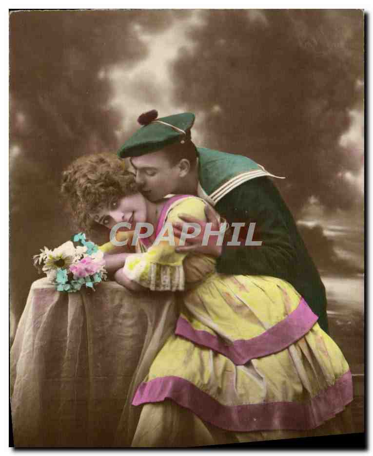 Soldier kissing a young woman — tender scene — unknown publisher