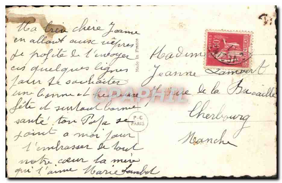 Femme souriante lisant une carte — Bonne Fête — PC Paris 3599 — Rückseite
