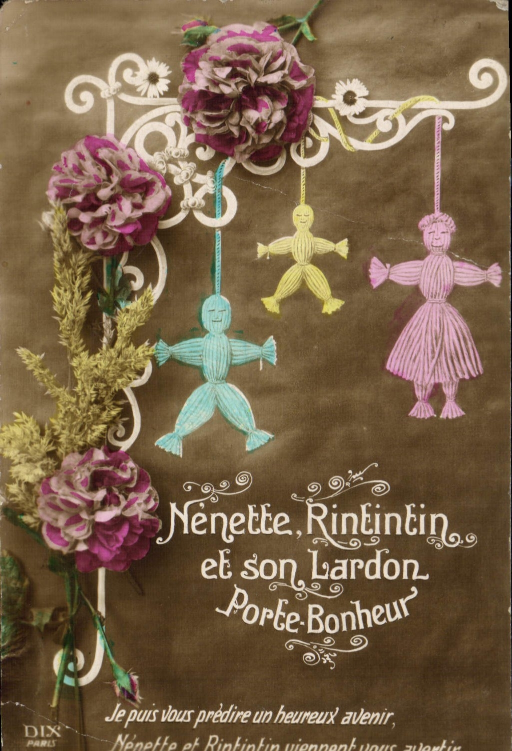 CPA Nenette Rintintin et son Lardon Porte bonheur Fleurs 