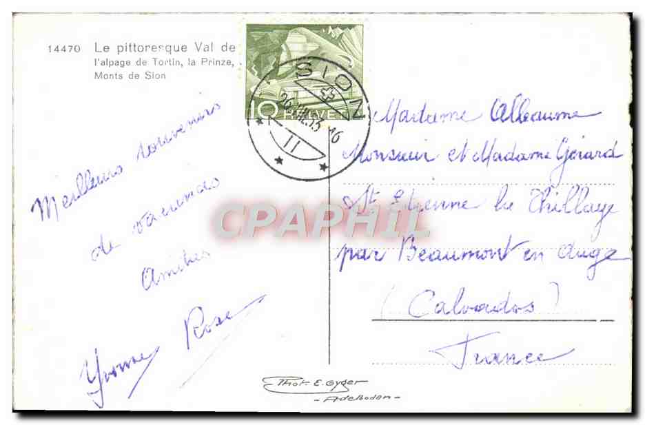 CPM Le Pittoresque Val de l'alpage de Tortin le Prinze Monts de Sion — Rückseite