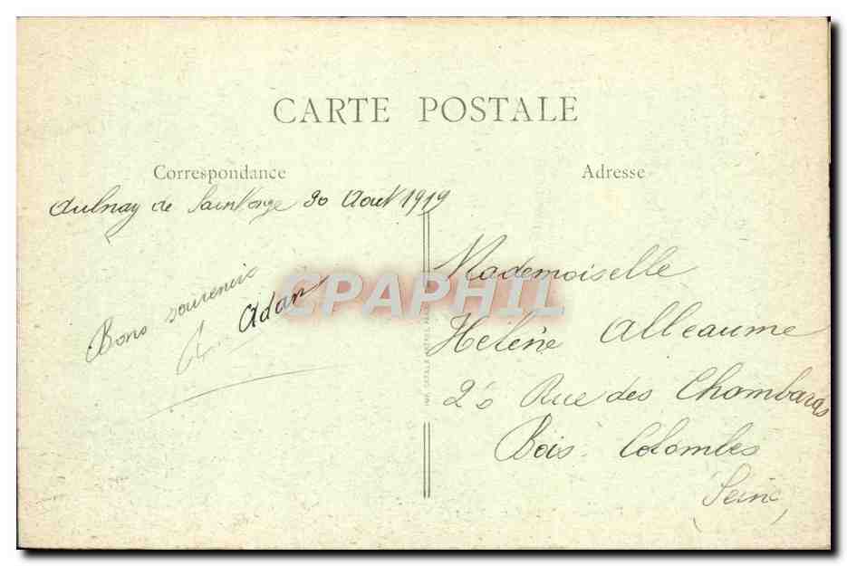 Aulnay (Ch.-Inf.) — Vue Générale prise du Clocher de l'Église — Éditeur inconnu, n°6 — Back