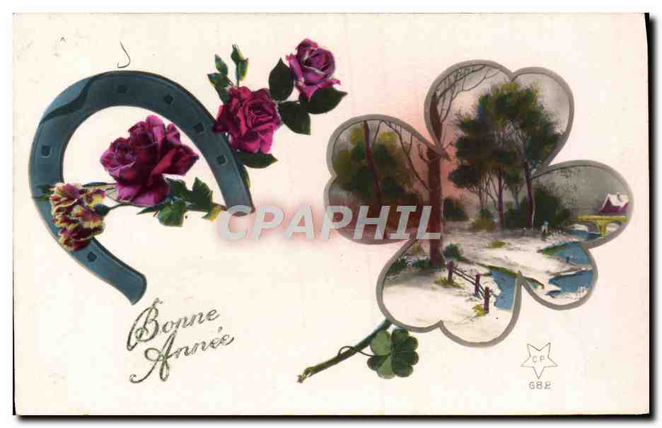 CPA Fantaisie Fleurs Fer a cheval