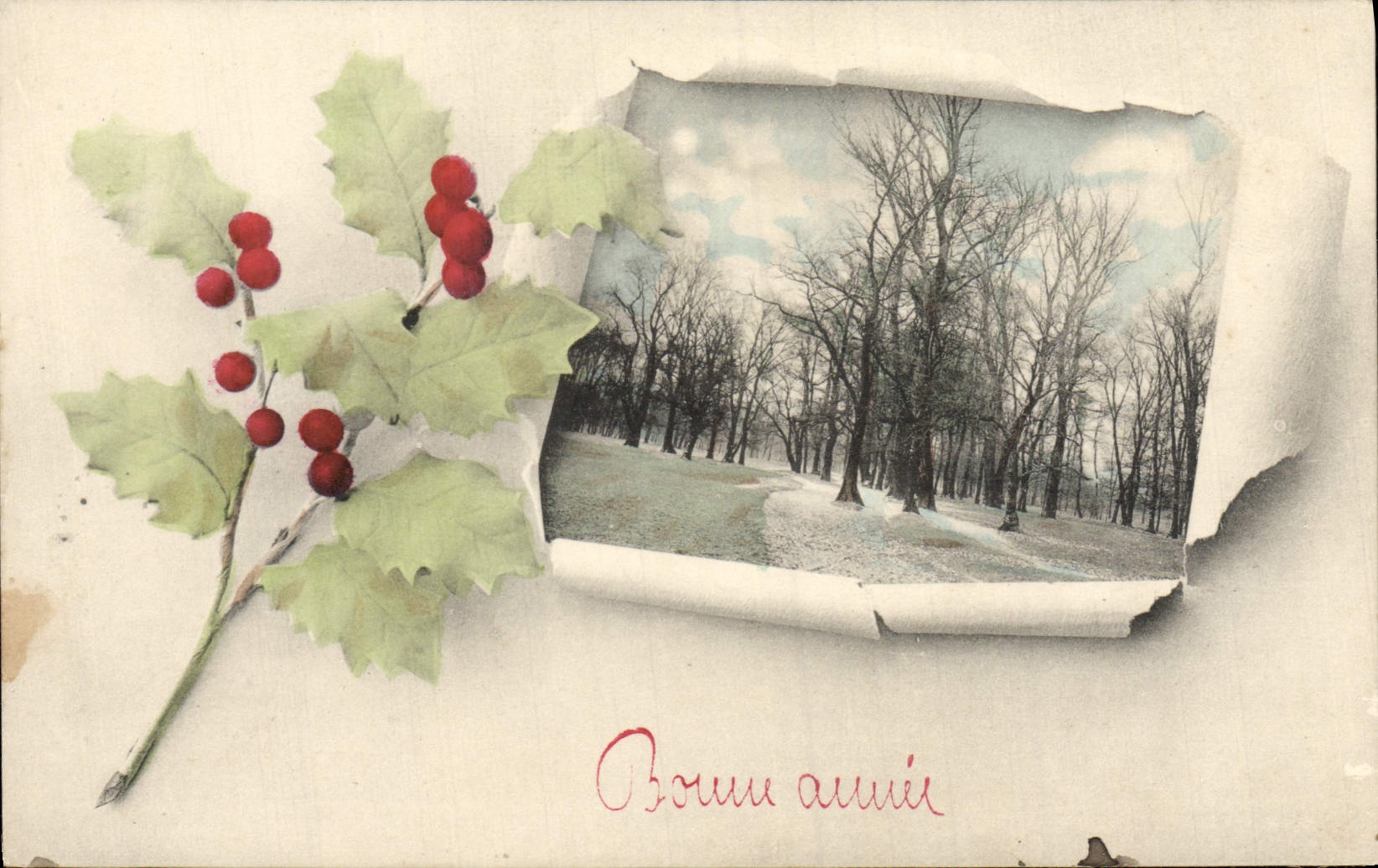 CPA Fantaisie Fleurs Bonne annee Arbres