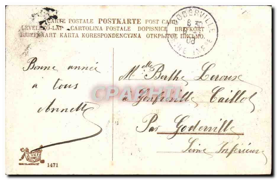 CPA Fantaisie Fleurs Fer a cheval Cochon Porc  — Verso