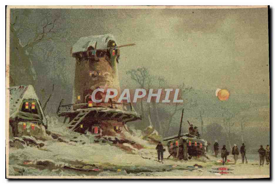 CPA Fantaisie Moulin a vent sous la neige
