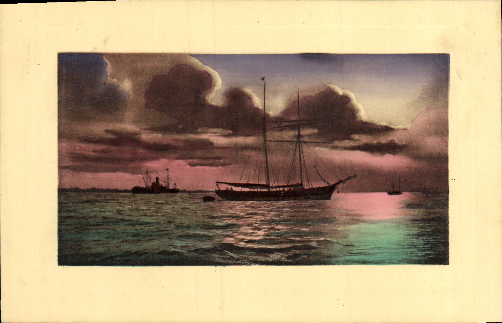Scène maritime au crépuscule — Éditeur non identifié, n° de série non visible