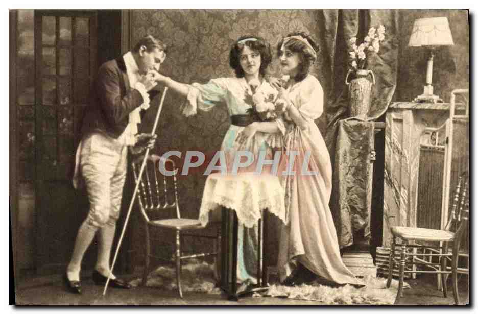 Scène de théâtre — trois personnages — éditeur anonyme
