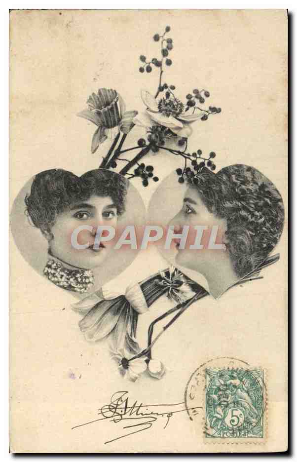 Deux jeunes femmes — portrait en cœur — éditeur B.K.W.I. n° 6976