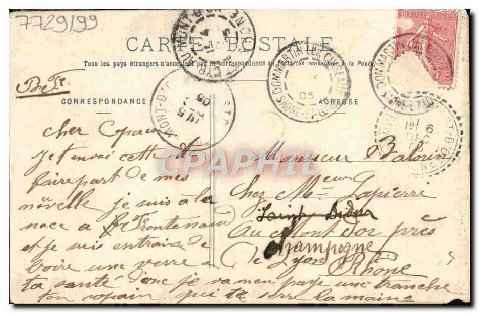 Les Courtisailles — Le courtisan embrasse sa promise — L. Ravier, édit., Bourg — Rückseite