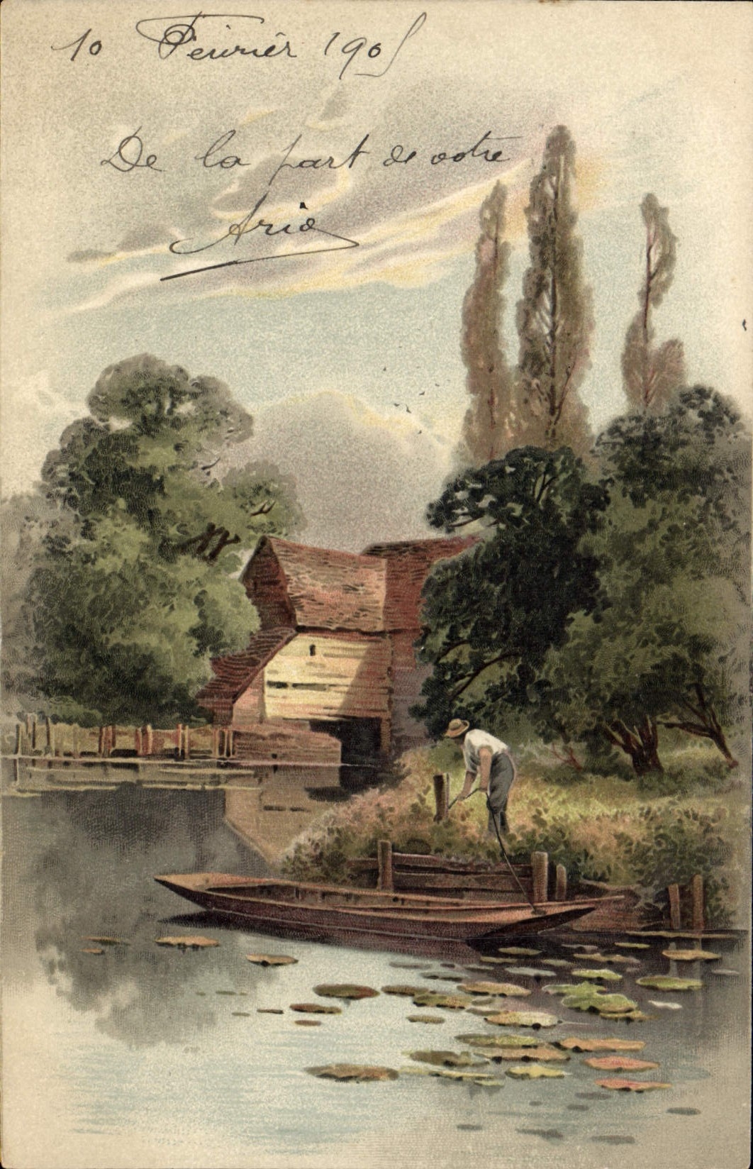 CPA Fantaisie Homme Barque