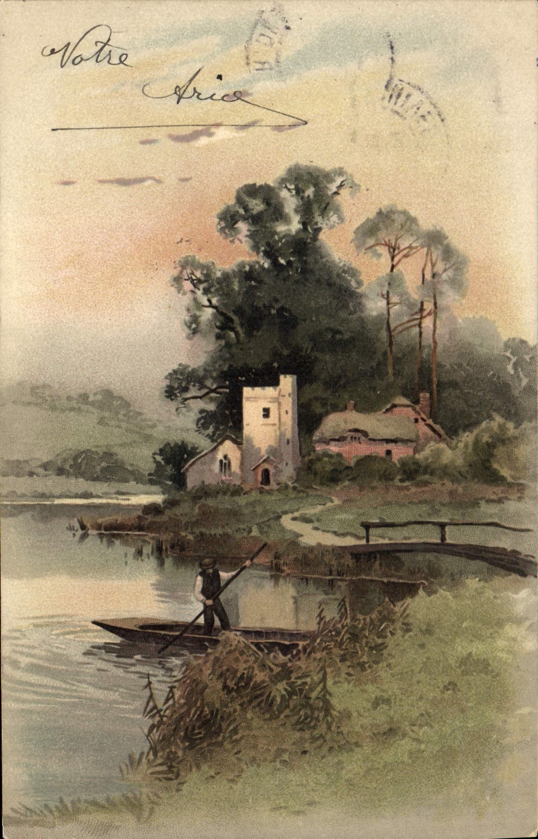 CPA Fantaisie Homme Barque