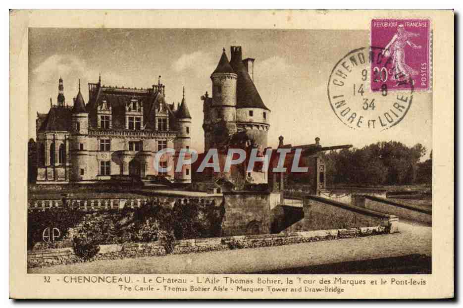 CPA Chenonceau Le Chateau L'Aile Thomas Bohier La tour des Marques et le pont levis