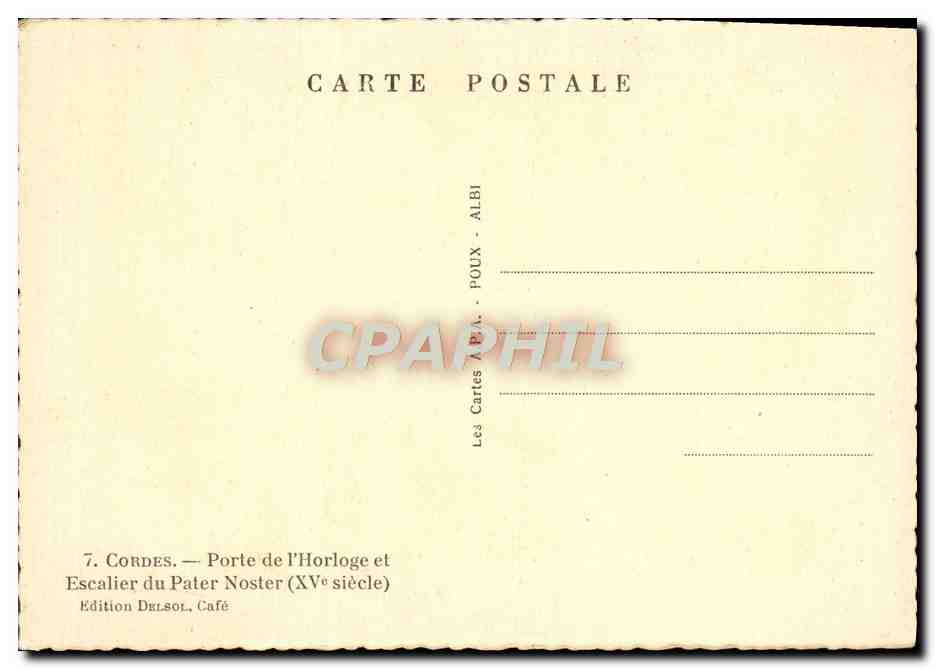 CPM Cordes Porte de l'Horloge et Escalier du Pater Noster — Rückseite