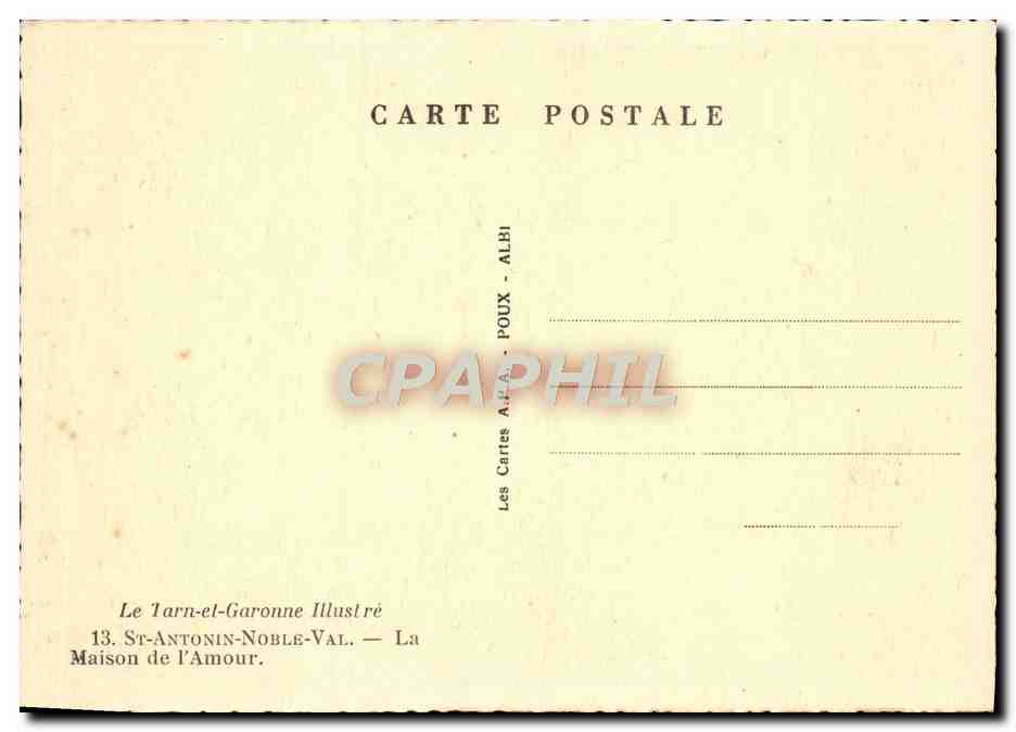 CPM St Antonin Noble Val Maison de l'Amour — Rückseite