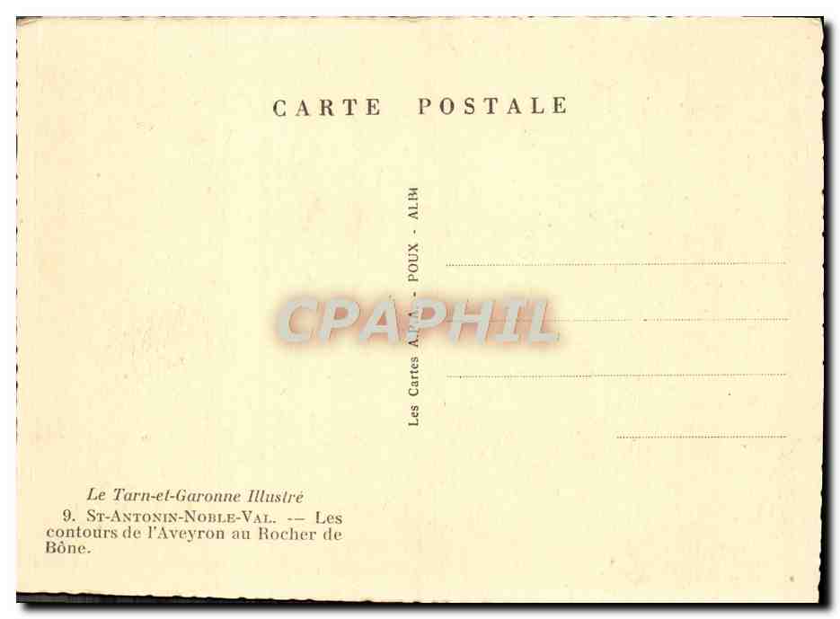 CPA Le Tarn et Garonne Illuster St Antonin Noble Val Les contours de l'Aveyron au rocher de Rone  — Rückseite