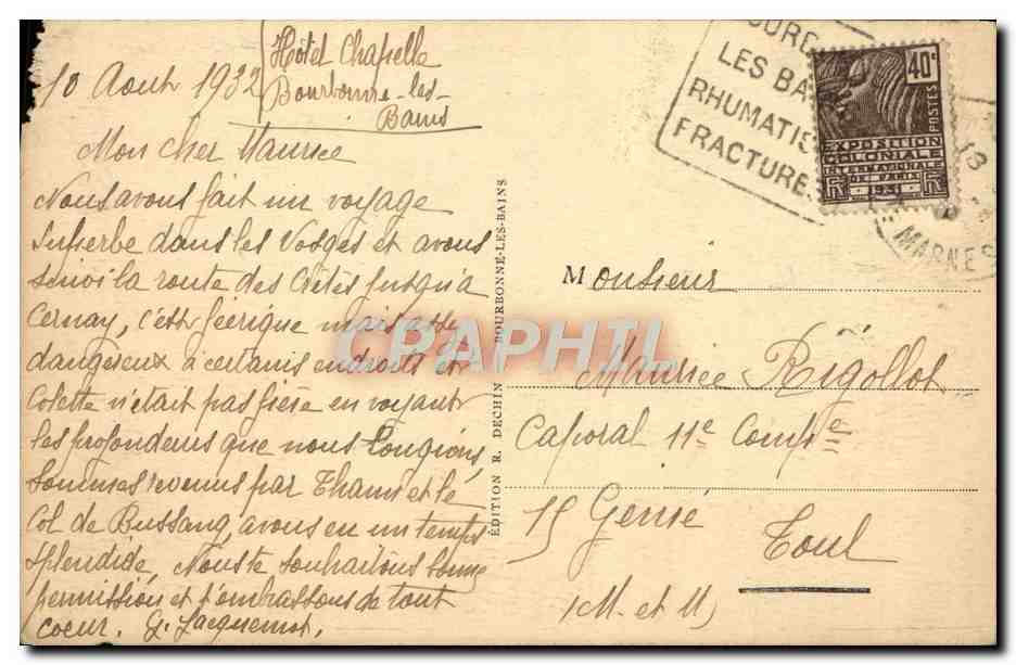 CPA Bourbonne Les Bains Donjon Du Chateau — Rückseite