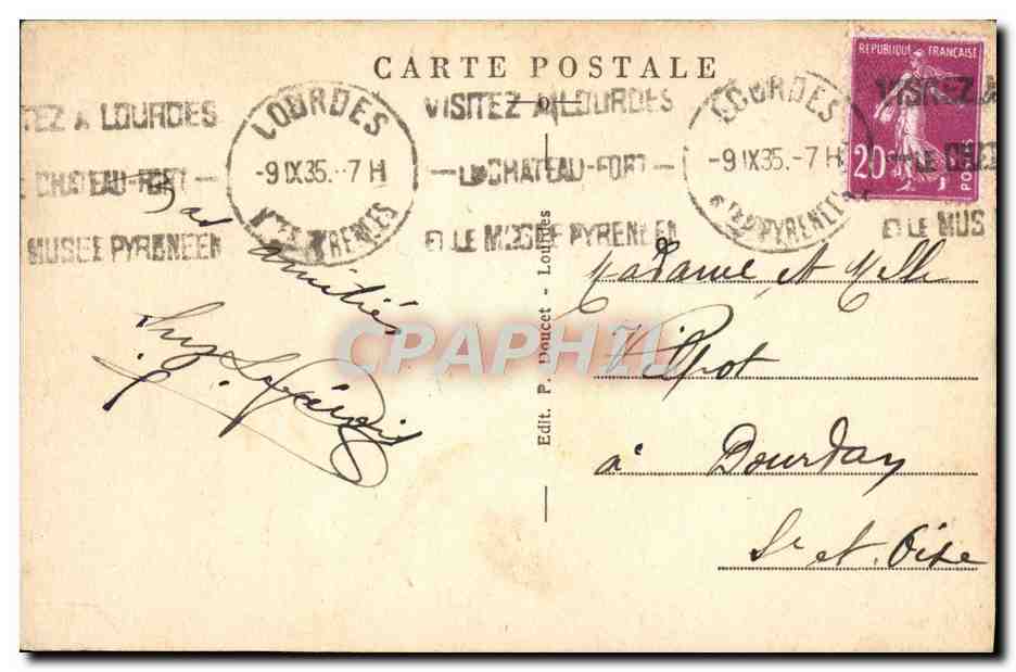 CPA Lourdes La Basilique Et Le Gave — Verso