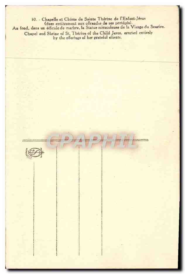 Chapelle et Châsse de Sainte Thérèse de l'Enfant-Jésus — éditeur non visible — n° de série 10 — Verso