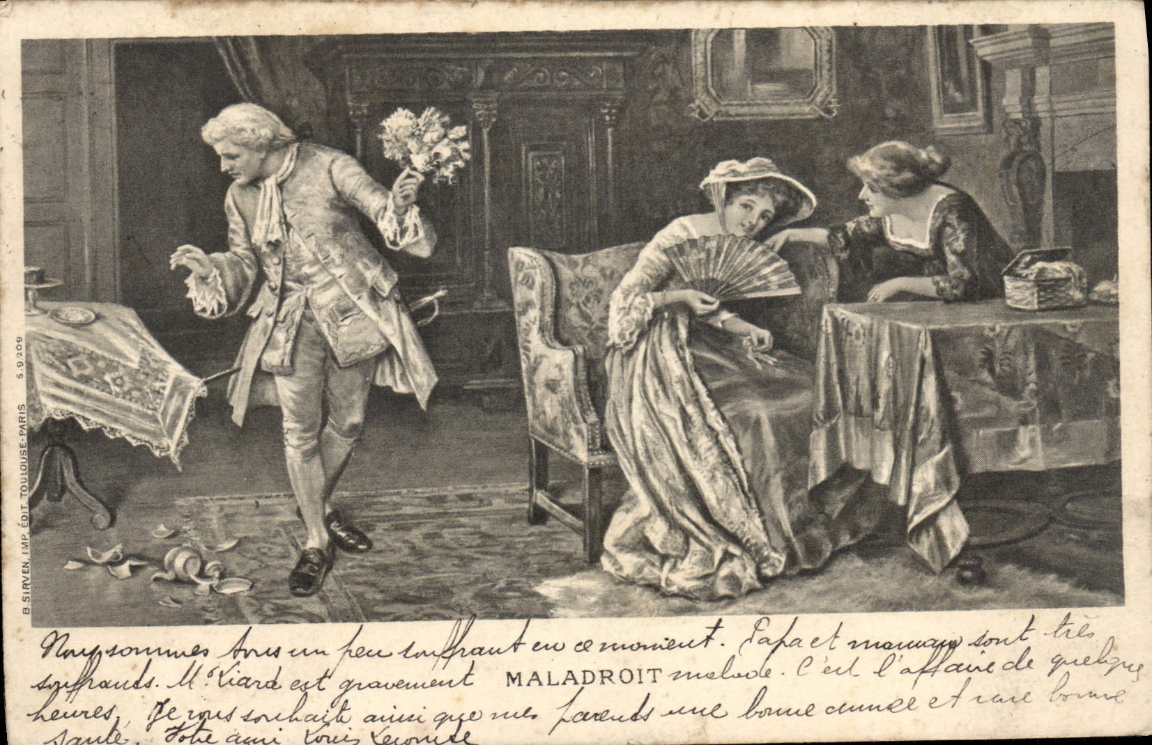 Un homme maladroit — scène comique — B. SIRVEN, Édit. Toulouse, Paris, n° 5.006