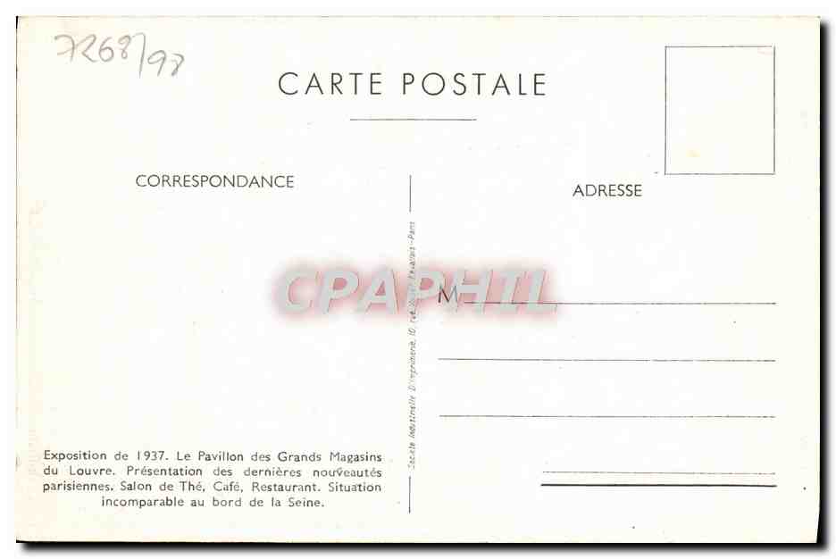 CPA Paris Exposition De Le Pavillon Des Grands Magasins Du Louvre — Rückseite